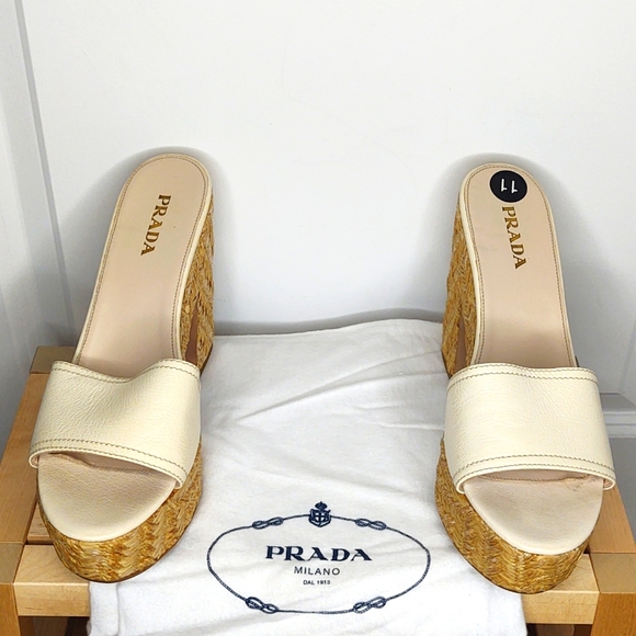 Prada🍦Wedge Sandals, cream/tan color, Size 41, 10.5/11 M Women's, 🆕 - Picture 4 of 11